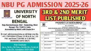 NBU PG admission 2025-26 3rd Merit list published || NBU pg admission 2025