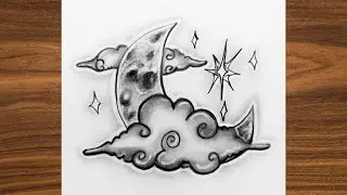 How to draw a beautiful Moon with stars & clouds step by step for beginners