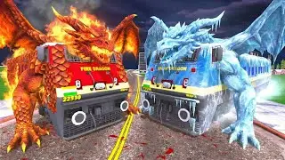 Fire Dragon Train vs Snow Dragon Train in Indian Bikes Driving 3d