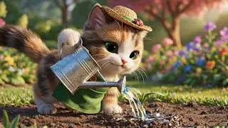 A cute day in garden 🍝🚗🐱#shorts #funny #cat #cute #animals #comedy#cartoon
