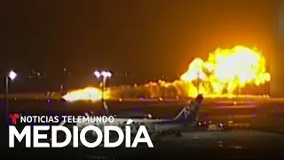 Una cámara captó cuando el avión de Japan Airlines estalló en llamas en Tokio | Noticias Telemundo