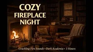 🔥 3 Hours Cozy Fireplace Ambience | Rain Outside &bull; Dark Academia Study Room &bull; Relax, Study, Sleep