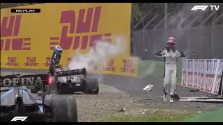 Heavy Crash at the 2021 Imola GP - Russell and Bottas