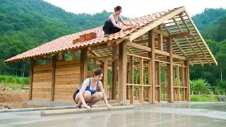 Amazing Skill! Girls Build a Wooden House Alone in Nature