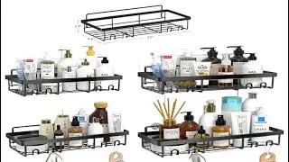 #Moforoco #shower #Caddy Shelf Organizer Rack, Self Adhesive Black Bathroom Shelves Basket