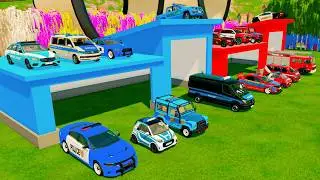 TRANSPORTING CARS, AMBULANCE, POLICE CARS, FIRE TRUCK OF COLORS! WITH TRUCKS! - FS 22