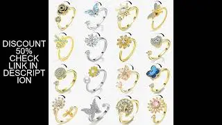 SMJEL Fidget Spinner Ring Anxiety for Women Multiple Crystal Flower Eye Butterfly Animal Ring Rotat