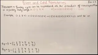 Permutation group|Part 7|Even and Odd Permuataions|Theorem|Examples|Lecture 67|Theta Classes