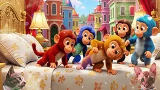 Five Little Monkeys &ndash; Funny Kids Song Story | Bright Colorful Monkey Animation for Children