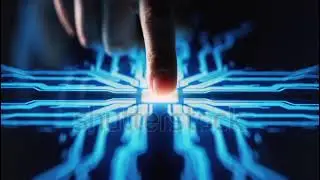 Digitalization Concept: Human Finger Turns on Touch Screen Button Artificial intelligence