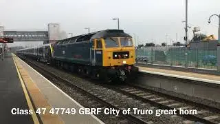 Market harborough station CLASS 47 47749 GBRF City of TRURO Derby Litchurch Lane to Eastleigh Trams