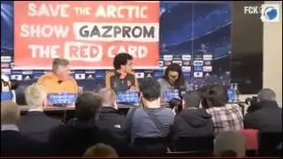 Greenpeace unfurl Gazprom banner at Real Madrid press conference