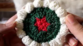 Christmas Crochet Coaster 🎄 | Puff Stitch Round Coaster Tutorial (Easy & Beautiful Design)