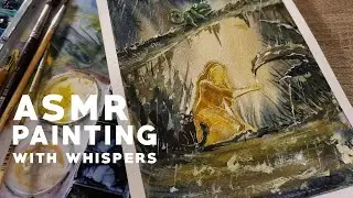 ASMR Watercolor Painting with Whispers - I tried to paint a magical forest picture
