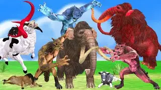 10 Zombie Wolf vs 10 Zombie Mammoth Elephant Fight Wild Animal Revolt Battle