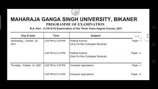 mgsu b.a. 2nd year exam time table 2021 ||
