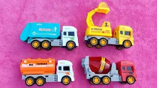 Tanker Truck, City Service Truck, Mixer Truck. Four Truck Toys For Kids.