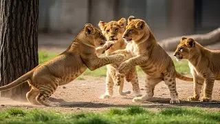 Lion Cubs Eating and Fighting at the Same Time 🦁 Wild Chaos in the Pride