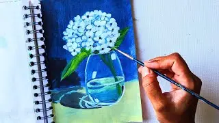 Hydrangea in a Flower vase | Still life - Acrylic painting for beginners