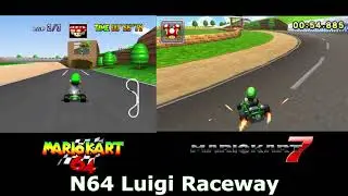 N64 Luigi Raceway Mario Kart 64 and 7 Comparison