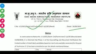 ICAR Technician T-1 DV Dates Out #icar #icariari #sarkarinaukrivalebaba #esicudc #esic #esicmts #ssc