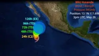 Hurricane Amanda weakening, still strong - Update 2 (May 26, 2014)