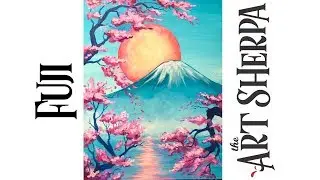 Mt Fuji How to paint with Acrylic on Canvas Cherry Blossom | TheArtSherpa
