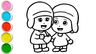 Cute Pocoyo Friends with Heart Drawing, Painting and Coloring For Kids and Toddlers_ Child Art 