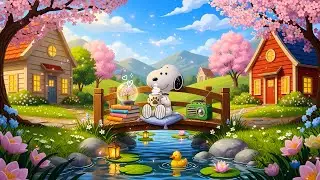 Snoopy's Relaxing by the River 🌸 Spring Morning Lofi to Study🌿Cozy Lofi for Relax & Focus