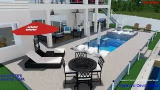 Jordan Residence: Modern Pool with spill over spa, Pebble Tech interior and travertine decking