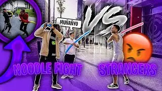 FIGHTING STRANGERS WITH POOL NOODLE PT2 HOLLYWOOD EDITION🌴FT JAYKINDAFUNNY & GELLOSU
