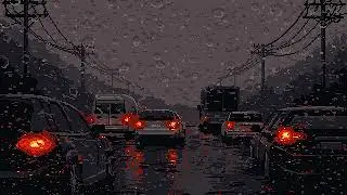 Rain In The Heavy Traffic Pixel | Full HD 1920x1080 Live Wallpaper