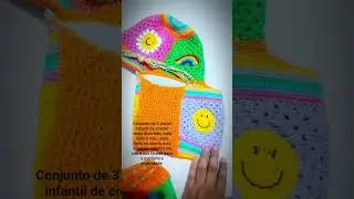 Conjunto infantil de croch&ecirc; ver&atilde;o divertido, com forro no shorts e no cropped. #crochet #feitoamao