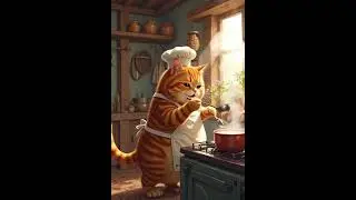 Big fatty cat cooking in village home kitchen & Chubby Cat Cooking in a Cozy Village Kitchen 🐱🍲