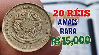 A rarissima moeda 20 R&eacute;is ano 1898, muito procurada por colecionadores,  poucas existem .