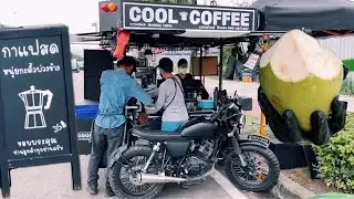 ASMR Cafe Vlog Cool Coffee Stallions Motorcycle Food Truck Design Food Cart Slow Bar | Tasty inside