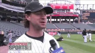 Chicago Blackhawks' Adam Burish Trades In Hockey Stick for a Baseball Bat