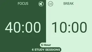 5-Hour Silent Pomodoro Timer (40/10) | No Music | Study, Focus, ADHD, Deep Work