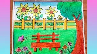 Easy Garden Scenery Drawing/Garden Scenery/How to draw easy scenery drawing