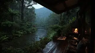 Gentle Rain & Soft Wind in a Misty Pine Forest 🌲 | Cabin Ambience for Deep Sleep