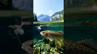 AI generated video of a rainbow trout toying with a fishing line #shorts #wildlife #fishing