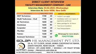 UAE Facility Management Jobs &ndash; Direct Client Interview in New Delhi | 04 Feb 2026