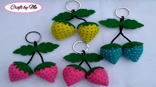 CARA MEMBUAT GANTUNGAN KUNCI STRAWBERY DARI KAIN FLANEL | Strawbery Keychain from FELT