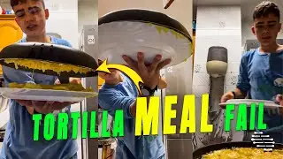 Boy Fails Flipping the Omelette Into a Plate for a Tortilla Meal