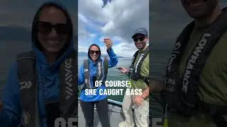 She caught first largemouth bass in her life on Lake Biwa