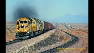 Santa Fe SD40-2, roars past the camera and through the crossovers into Winslow AZ, 1996