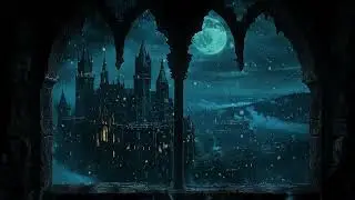 Hogwarts Snowfall Castle Window | Calm Winter Ambience and Soft Wind Sounds for Focus and Rest