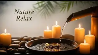 Healing Zen Nature Calm Bamboo Fountain and Candle Glow for Meditation Deep Sleep and Serenity