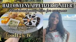 Halloweeny Plant-Based Appetizer Platter | Black Bean Dip, Vegan Beer Cheese & Ricotta Bombs