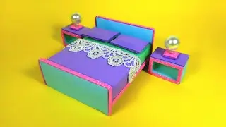 DIY cardboard and paper crafts mini bed for dollhouse  how to make tiny furniture